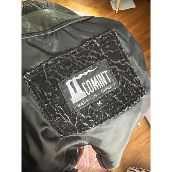 Vintage 1980s Leather Coat Black Embossed Detail Oversized Blazer Jacket- size M - Picture 6 of 7